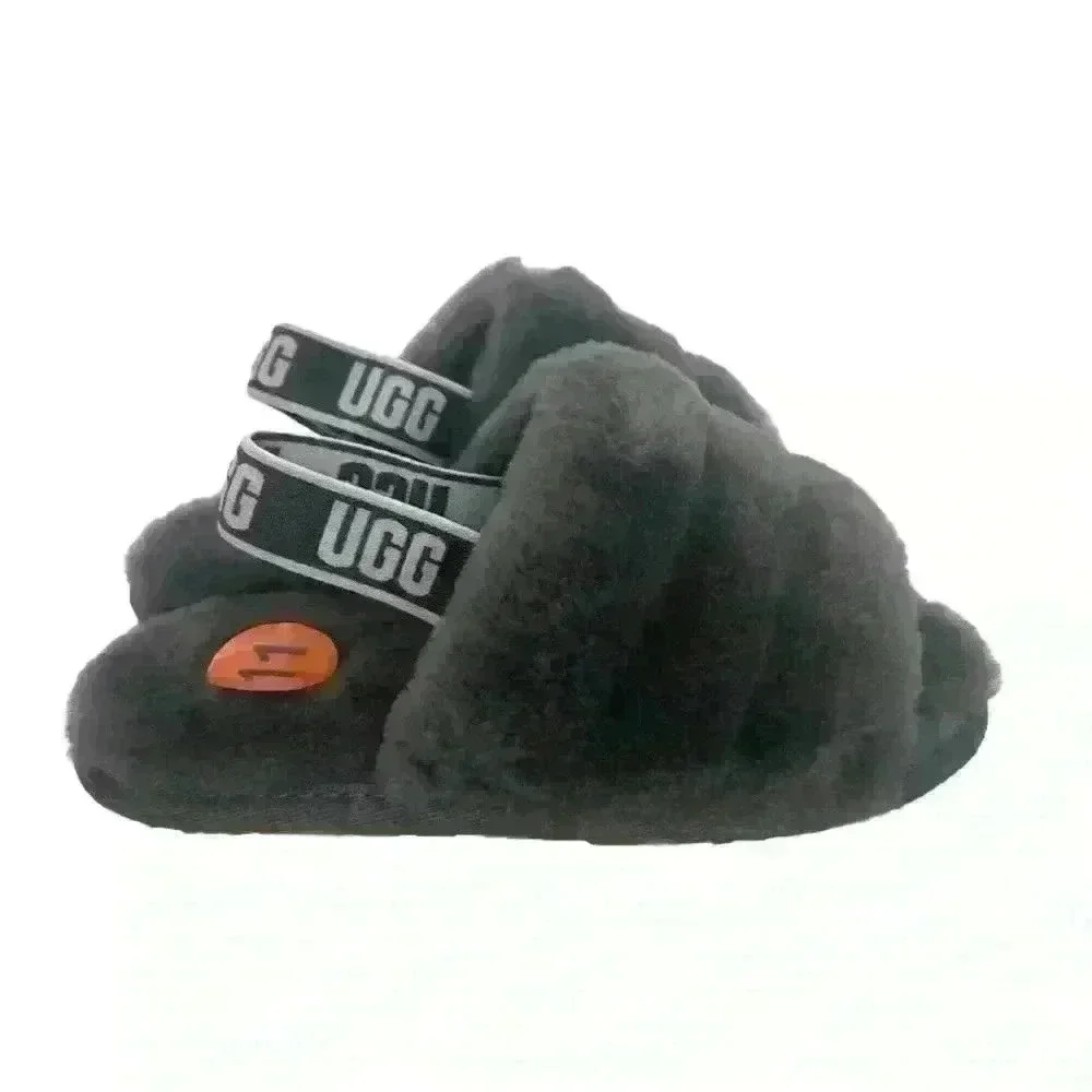 NEW UGG toddler kids fluff yeah gray back‎ strap slipper toddler size 11